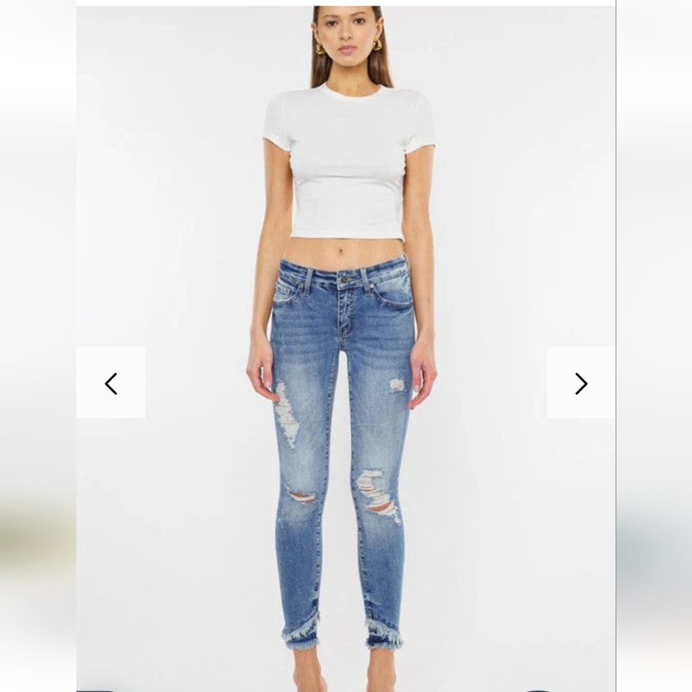 Kancan Distressed Double Fray Mid-Rise Ankle Skinny Jeans